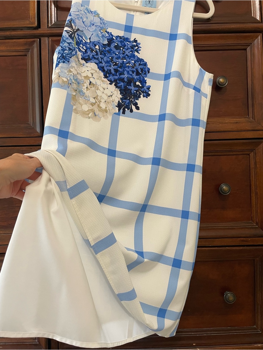 CeCe Hydrangea Print Summer Shift Dress, Sleeveless, Blue & White SIZE 12 - Picture 12 of 13